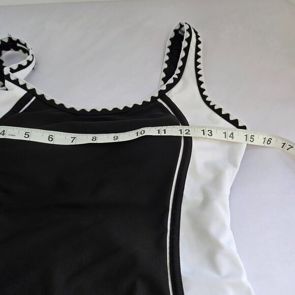 MILUMIA Women One Piece Color Block Bathing Suit Tummy Control Sz M Black/White - Picture 10 of 10